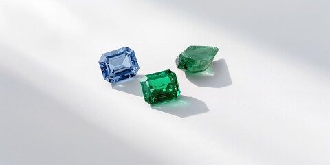 Emerald, Sapphire or Tourmaline green mineral crystals, gemstone display in outdoor setting, Earth Day