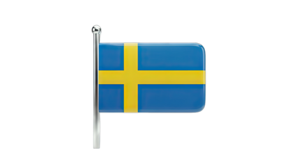 Swedish Flag on a Pole Isolated on White