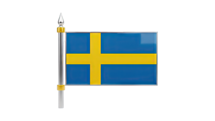 Swedish Flag on Pole Isolated on White Background