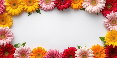 Fototapeta premium White background with daisy flowers border, suitable for editorial header or branding backdrop