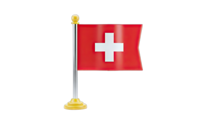 Swiss Flag on a Pole Isolated on White
