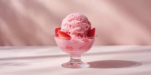 Strawberry-flavored gelato with fresh frozen strawberries, ideal for a cool dessert, World Food Day