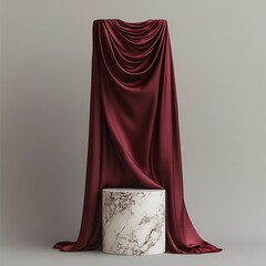 An Arabian woman in a red cloak and black dress poses as a dark beauty model wearing a Virgin Mary and Jesus costume for a fashion person photography shoot