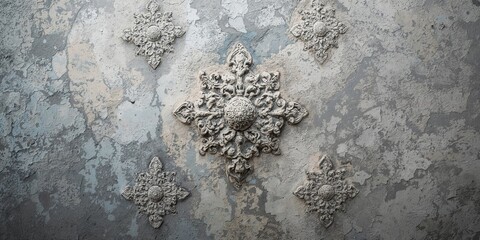 Weathered Venetian stucco with relief patterns serving as a wall texture for architectural restoration, Earth Day