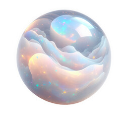 Iridescent opal gemstone with colorful swirls on transparent background