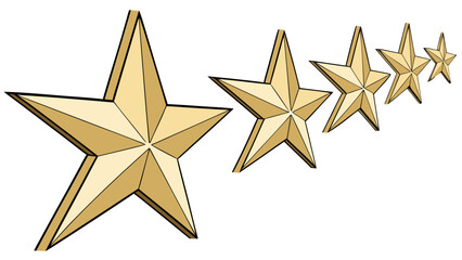 Obraz premium Golden stars forming a diagonal line on a white background, symbolizing achievement and excellence