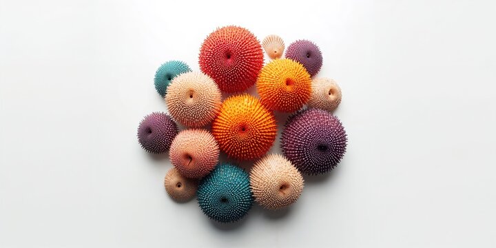 White background with sea urchin shells, ideal for layout and design projects
