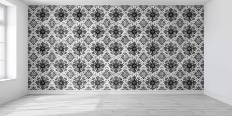Wall pattern background with textured white and black elements used for interior design emphasis