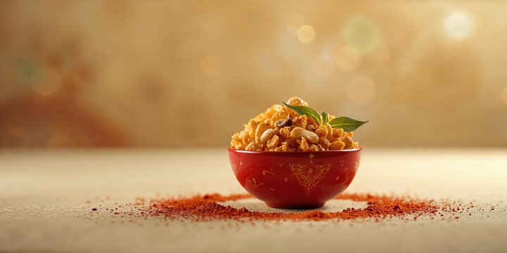 Diwali special Murmura cornflakes Chivda, a crunchy snack with puffed rice, fried peanuts, curry leaves, and spices, Indian traditional treat