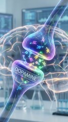 Colorful Visual of Dopamine Release in Brain Synapse Illustration