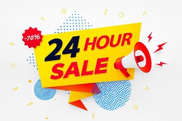 Limited time offer 24 hour sale banner with megaphone