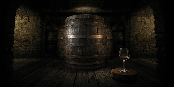 Cellar with stacked wine casks highlighting storage and aging processes, related to wine preservation