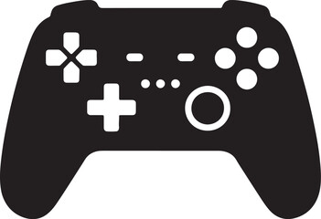 Black silhouette of a modern game controller with buttons, joysticks, and a directional pad gamepad also transparent background © PixelSaga MH2 