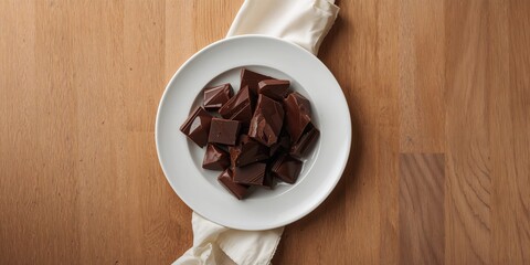 Pieces of dark chocolate bar on a white plate, highlighting potential health concerns related to saturated fat intake, Earth Day
