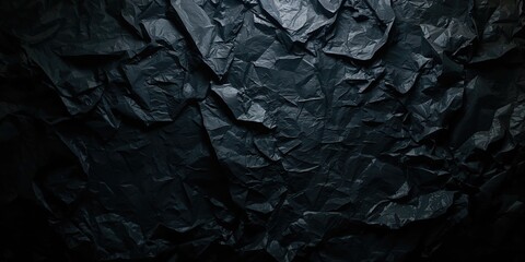 Fototapeta premium Dark crumpled black paper surface in subdued lighting serving as an editorial page background, Earth Day