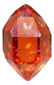 Vibrant orange-red hexagonal zincite crystal.