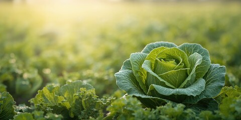 Cabbage growing in a field, seasonal agricultural activity