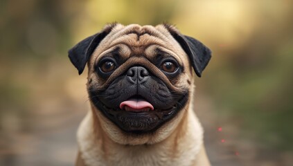 Close-up of a pug's face with attentive eyes, suitable for pet care backgrounds