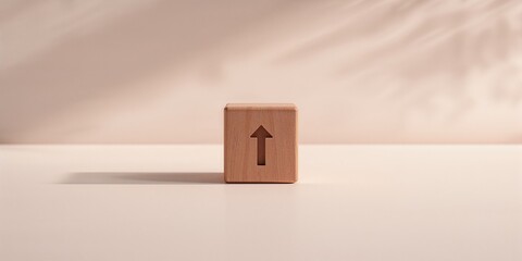 Minimalist wooden block featuring an arrow pointing upward for profit and income growth, suitable for financial reports and economic themes