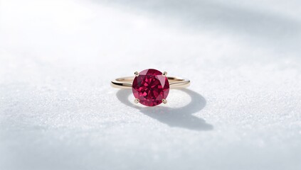 Isolated ruby ring on white surface used for jewelry cleaning and inspection