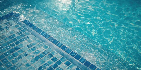 Detailed view of pool stair edges slip-resistant textures, suitable for UI backdrops