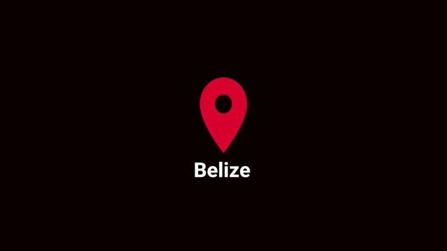 Abstract Belize map location pin animation. Country location pin pointer icon animated on black background, GPS location tracking animation. 4K video