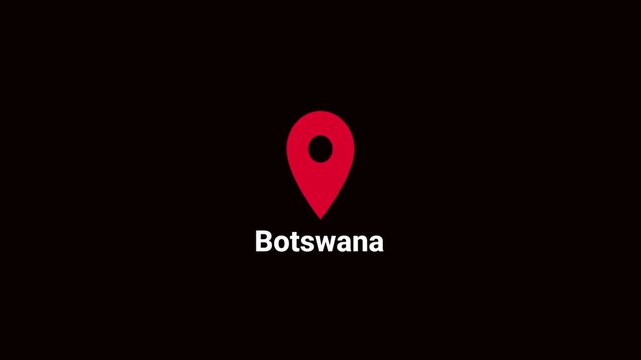Abstract Botswana map location pin animation. Country location pin pointer icon animated on black background, GPS location tracking animation. 4K video