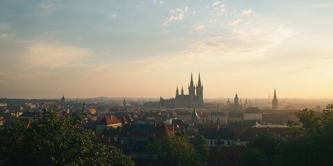 Fototapeta premium Nuremberg cityscape featuring medieval and modern buildings, urban growth and preservation, European architecture awareness