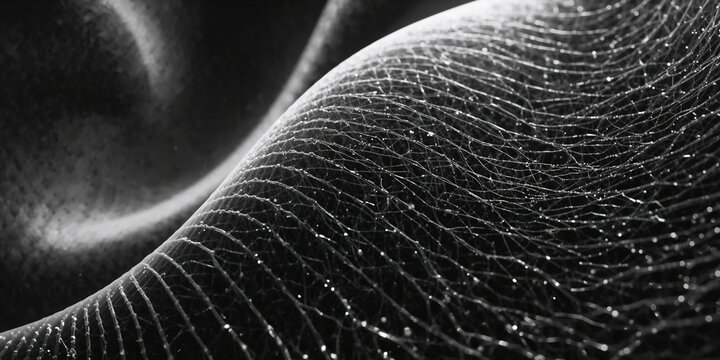 Detailed view of a black and white elastic polymer mesh, emphasizing material flexibility for engineering applications