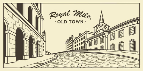 Royal Mile old town vintage travel poster style