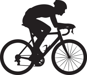 Silhouette of a cyclist in aerodynamic racing position on a road bicycle with detailed spokes and frame also transparent background