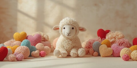 Handmade crochet toys and decorative hearts in a nursery setting, creative home decoration and child-friendly design