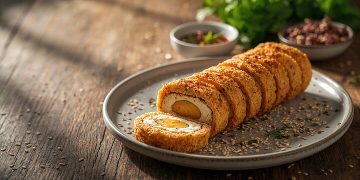 Rolade Tahu made from tofu, flour, and eggs, prepared through steaming and frying, suitable for vegetarian protein sources