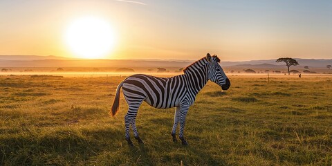 Naklejka premium Pair of zebras standing side by side in a natural habitat, social behavior, Earth Day