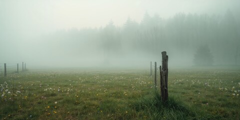 Morning fog over a farmland landscape, highlighting environmental awareness, Earth Day