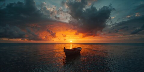 Early morning scene at the coastline showing a boat and stormy sky, focused on maritime weather conditions