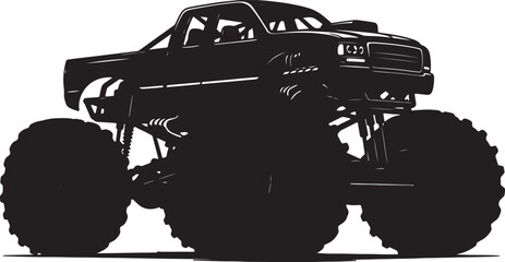 Powerful monster truck silhouette with oversized tires and rugged suspension, conveying extreme off-road capability and adrenaline-fueled action also transparent background © PixelSaga MH2 