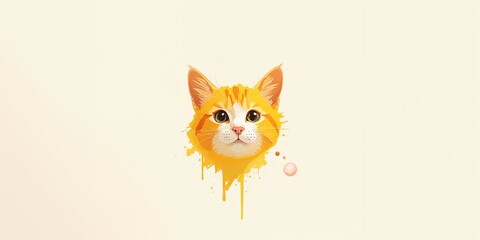 Obraz premium Contemporary cat-themed wall art with vibrant yellow and orange hues, designed for minimalist home styling, World Cat Day