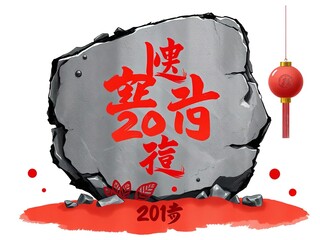 Chinese New Year 2023 Celebration with Red Lantern and Stone
