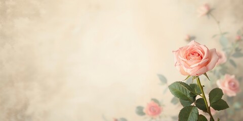 Pink rose against vintage background, suitable for floral design or wedding themes, summer and spring love associations