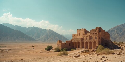 Historic village structures in Oman nestled within Wadi Bani Habib landscape emphasizing antique architecture and mountain scenery, heritage conservation