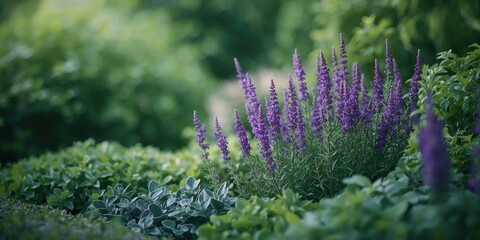 Obraz premium Salvia leucantha showcasing colorful blooms and lush foliage in a well-maintained garden, emphasizing plant health, World Plant Day