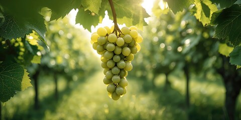 Green unripe grapes growing in a garden during summer, highlighting fruit development and natural vineyard growth