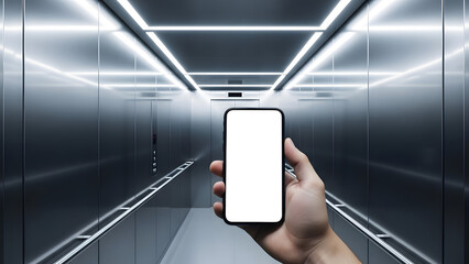 A man is holding a digital smartphone with a blank screen display using his finger to touch the wireless communication device for business and internet mobility