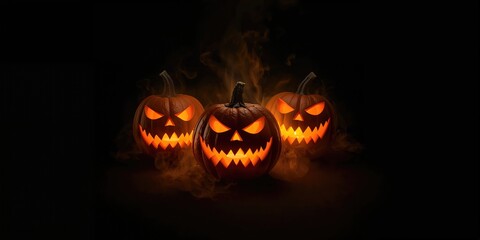 Fototapeta premium Decorative Halloween pumpkins placed on plain backgrounds for seasonal display