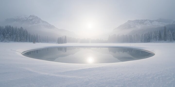 Snow-covered Fusine lakes in Tarvisio, Friuli, as seasonal change transforms the landscape