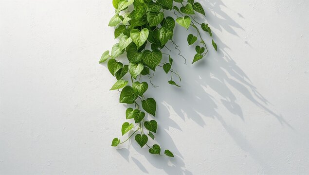 White wall background with green leaves held in hand, emphasizing plant care and sustainability