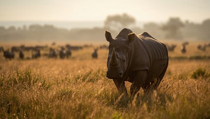 Rhino standing amidst vegetation, highlighting wildlife preservation efforts