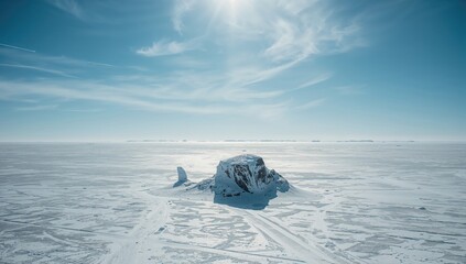 Aerial perspective of Antarctic ice sheet with snow cover, focusing on climate change impact in polar regions