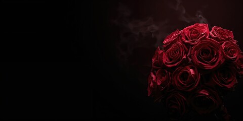 Dark roses as a decorative background for editorial headers, emphasizing floral motifs
